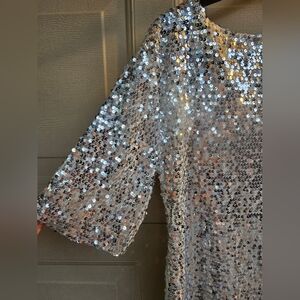 Women Sequin T-Shirts Elbow Short Sleeve 